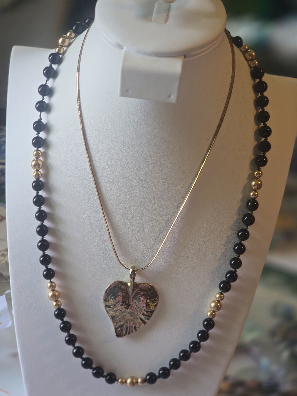 Gold and Black Necklace And Heart Pendant Necklace - Women's Jewelry
